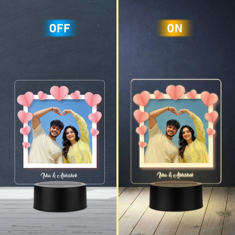 Personalized LED Photo Frame with Heart Design | Gift For Valentines Day, Anniversary, Birthday, Wedding, Engagement Gift For Couples Warm White Light
